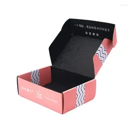 Gift Wrap Custom Logo Pink Color Cosmetic Packaging Corrugated Mail Box