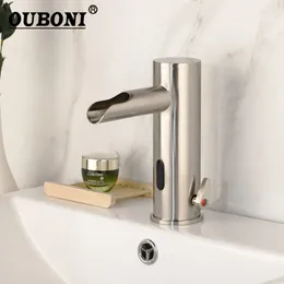 Bathroom Sink Faucets OUBONI Chrome Automatic Hand Touch Griffin Sensor Faucet Solid Brass Basin Mixer Water