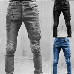 Men's Jeans Mens Casual Stretch Cargo Denim Trousers Autumn Techwear Fashion Men Streetwear Y2K Skinny Punk Pants