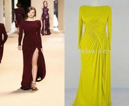 Elie Saab Dress Burgundy Evening Dresses Long Sleeves Party Gown Square Side Slit Chiffon Simple Bridesmaid Gowns 20189425284