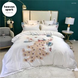 Bedding Sets Luxury Set Cotton Egyptian Peafowl King Size Duvet Cover Silk Bed Sheet 4pcs Pea Cock Embroidery Soft Bedclothes 220x240