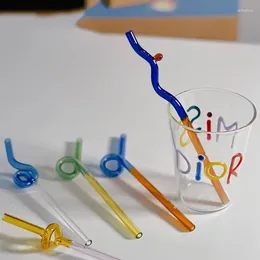 Drinking Straws 1Pcs Creative Colourful Glass Straw Curved Reusable Heat Resistant Milk Juice Cocktail Bar Accessories