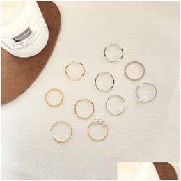 Cluster Rings 2024 5Pcs/Set Geometric Boho Style Wave Shape Women Punk Gold Sier Colour Ring Hip-Hop Finger Accessories Drop Delivery J Dhg8O