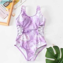 One-Pieces Purple Tie Dye Teens Girls One Piece Swimsuit 7-12 Year Kids Swim Suit Cut Out Childrens Swimwear 2024 Bathing Suits Beachwear Y240412