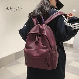 Backpack Wine Red Laptop Backbag PU Leather Travel Female Backpacks College Student School Fashion Back Pack