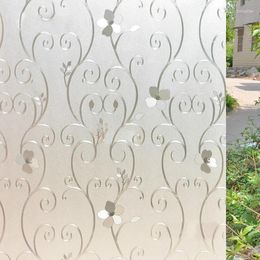 Window Stickers Frosted UV Static Cling 3D 200CMX45/70/90cm Width Iron Wrought Flower Transparent Sunscreen Bathroom Glass Film