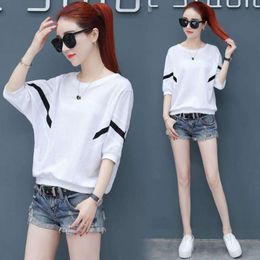 Split Sleeved T-Shirt For Women's Summer New Bat Sleeve Loose Casual Versatile Round Neck Student Pullover Wholesale