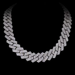 3 рядовых округлых VVS Moissanite Diamond 20 мм 24 -дюймовый кубинский 925 стерлинговый серебро 14k золота сплошным серебряным серебристым