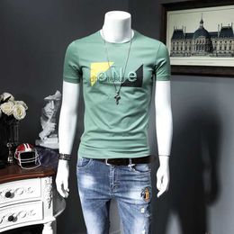summer mens t-shirts printed letters Embroidery process t-shirt mens white slim fit short-sleeved gentlmen male comfortable soft ice silk mens body pluz size 5XL