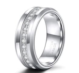 Wedding Rings 8mm Mens Tungsten Bands With Cubic Zirconia Trendy Eternity Ring Unisex Inlaid High Polish Size 7136822346