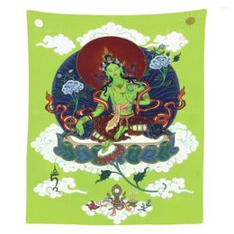 Tapestries Green Tara Female Buddha Mantra Vajrayana Buddhism Buddhist Goddess Sitting Devi Tapestry By Ho Me Lili For Wall Decor