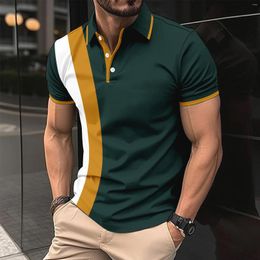Men's Polos Summer Casual Fashion Short Sleeve Striped Color With Button Lapel Polo Shirt Blazer