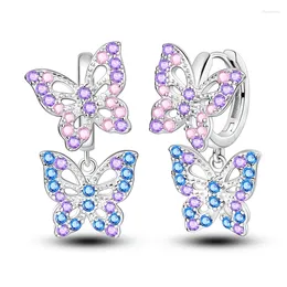 Stud Earrings Beautiful S925 Sterling Silver Cubic Zirconia Sparkling Butterfly Girlfriend Earringscharm Versatile Women's