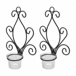 Candle Holders Holder 2 Set Wall Sconce European Style Swirl Iron Art Pattern Mounted With Tray For