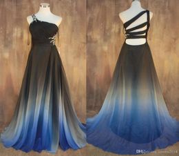 Multicolor Gradient Chiffon One Shoulder Evening Dresses Floorlength Pleated Beaded Aline Evening Gowns Formal Dresses Vestidos 3536532