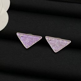 Purple Colour Triangle P Letter Earrings Stud Women Luxury Earrings Original Logo Fashion Jewellery Accessories for Lady Gifts