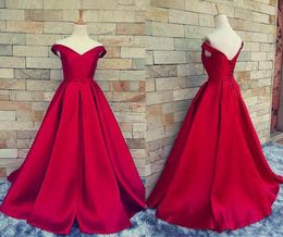 Offtheshoulder ALine Satin Prom Dresses With Pleats Lace Up Back Simple Evening Dress vestidos de gala largos2711683