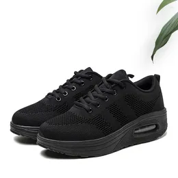 Casual Shoes For Women 2024 Spring Fashion Solid Colour Black Sneakers Lace-up Round Head Platform Zapatos Mujer