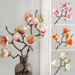 Decorative Flowers Simulation Magnolia Flower Artificial Branch Fake Silk Plant Living Room Decoration Wedding Bouquet Wall Decor