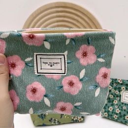 Storage Bags 16x10cm Fashion Corduroy Floral Clutch Bag Small Zipper Make Up Cosmetic Portable Coin Purse Card Case Holder Pouch