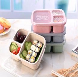 3 Grid Lunch Box Multifunction Microwave Wheat Straw Fruit Food Storage Container Portable Outdoor Travel Picnic Bento Boxes Durab8994976