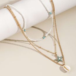 Böhmisch vielseitiger Perlenkettensternschale Reis Perlen Halskette Lolita Stil