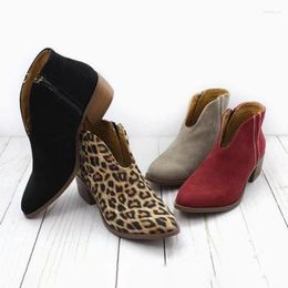 Dress Shoes Women Heels Autumn PlusSize Ladies Leopard Print Thick Heel Boot Fashion Sole Warm Ankle Retro Bota Tacones