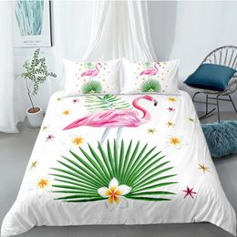 Bedding Sets 3D Custom Duvet Cover Set Quilt Covers Pillow Cases Full Twin Double Single Size Flamingo Design White