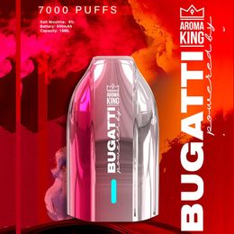 Aroma king Bugatti 7000 7k puffs Disposable Vape Vaper Pen Vapour E cigarettes Rechargeable type-c Mesh Coil Original New packing 0% 2% 5% nicotine