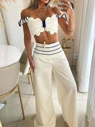Women's Two Piece Pants Sexy Wide Leg Set For Women Fashion Solid Colour Female Trousers Cut Out High Street Ladies Overalls Clothing 2024