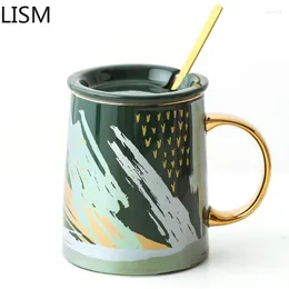 Mugs Handmade Ceramic Modern Simple Mug With Handle Spoon Luxury Gold Nordic Student Milk Coffee Cups And Chrismas Gifts