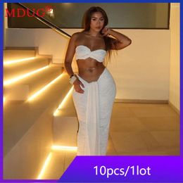 Work Dresses 10sets Bulk Items Wholesale Lots Two Piece Dress Sets Women Sleeveless Bra Lace-up Maxi Skirts Matching Suits Sexy Y2K M13477