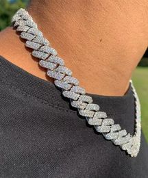 Designer Necklace 18mm Iced Cuban Link Chain Mens Gold Chain Prong Chain 18K White Gold Plated 2 Row Diamond Cubic Zirconia Jewelr5567222