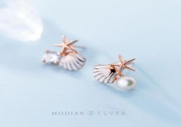 Stud Earrings Modian Rose Gold Colour Starfish Shell Enamel For Women 925 Sterling Silver Fashion Jewellery Brincos Drop9931038