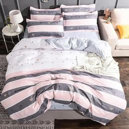 Bedding Sets 64 Set Luxury Pink Stripe 3/4pcs Family Include Bed Sheet Duvet Cover Pillowcase Girl Room Decoration Bedspread