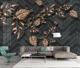 Wallpapers Custom 3d Wallpaper Mural Nordic Modern Minimalist Curly Grass Flowers Plant Leaves Light Luxury Background Wall Papel De Parede