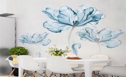 New 110180 cm Large 3D Blue Flower Living Room Decoration Vinyl Wall Stickers DIY Modern Bedroom Home Decor Poster Wall Art T200115558012