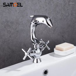 Bathroom Sink Faucets Contemporary Creative Design Brass Lavatory Basin Mixer Faucet Dual Handle Dolphin Shape Cold Water Tap 1221C