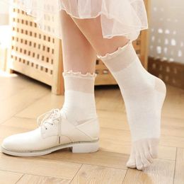 Women Socks Japanese Women's Five Finger 5 Toes Middle Tube Cute Lace Ankle Ladies