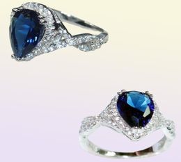 925 Sterling Silver crown Delicate PearShaped Blue Sapphire WaterDrop gemstone ring finger size 5101077492