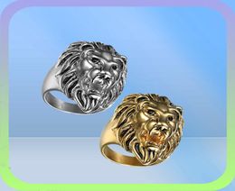 Handsome Punk 316L Stainless Steel two Colours Golden and Black Big Lion Head Ring Cool Men Animal Ring2124640