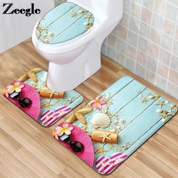 Bath Mats Starfish Printed Mat Flannel Toilet Seat Cover Washable Bathroom Capet Rug And Anti-slip Floor Carpet Set