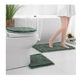 Bath Mats 3pcs/set Chenille Bathroom Carpet Set Rectangle Mat U-shape Toilet Rug And Lid Cover Solid Colour High Density Washable