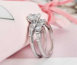 Fashion Super White Gold Color Zircon Lady Rings New Fashion Wedding Engagement Ring Set Jewelry Gifts For Women 2pcs Clear Zirco2231833
