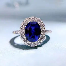 Cluster Rings 925 Silver European And American Classic Sapphire Oval 7 9 Zircon Ring Wholesale