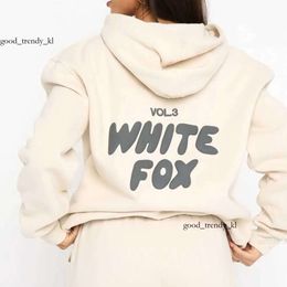 Designer Foxx Branco Desenhos de Moda de alta qualidade Duas roupas de 2 peças de roupas femininas Conjunto de roupas esportivas de mangas longas com capuz