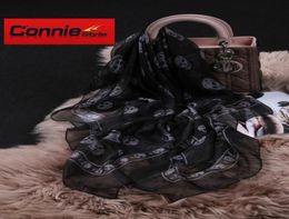 Fashion Top Quality Classic European Designer Womens Skull Print Silk Scarf Elegant Ladies Wrap3772295