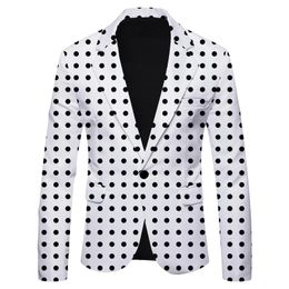 HOO Mens Polka Dot Print Leisure Suit Jacket British Fashion SlimFitting blazer 240407