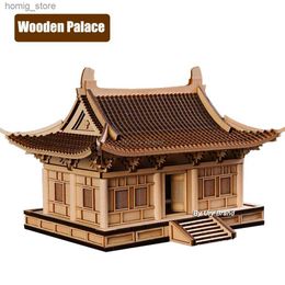 3D Puzzles 3D Wooden House Chinese Traditional Puzzle with Light Building DIY Model Game Assembly Desktop Toy Gift for Children Adult Y240415