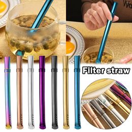Drinking Straws Metal Reusable Stainless Steel Straight Strawjuice Residue Spoon Coffee Stirring Party Bar Accessory